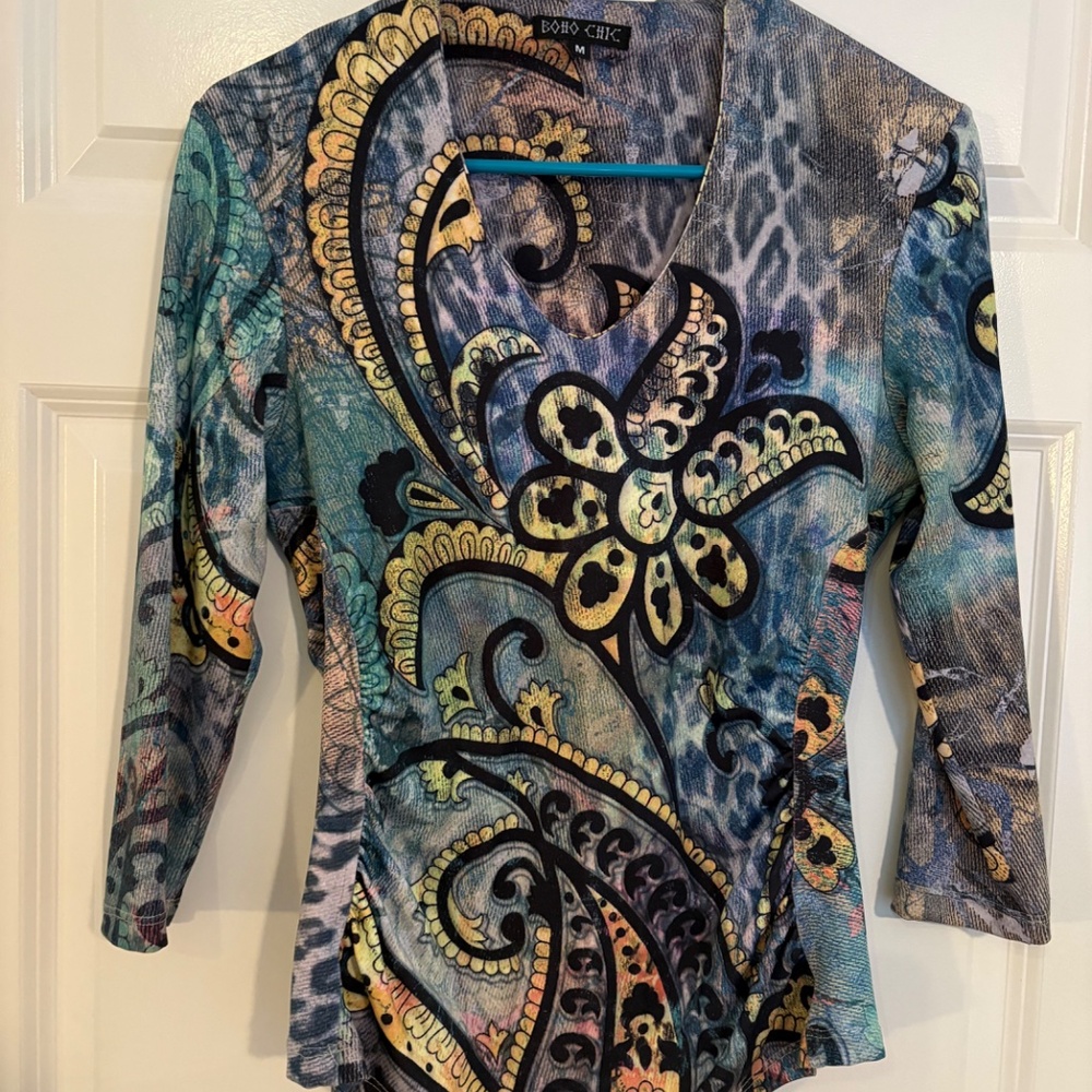 Women’s Long Sleeve Paisley Print Jersey Top - Blue Multi